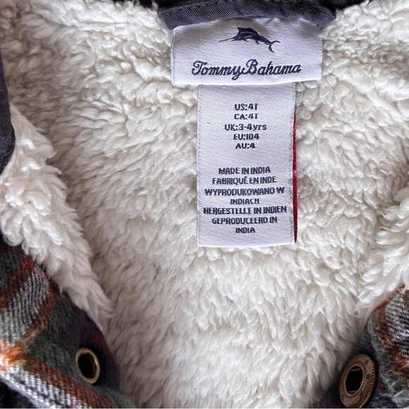 TOMMY BAHAMA Cozy Sherpa Lined Rugged Plaid Flannel Button Up Shirt Jacket - Picture 8 of 12